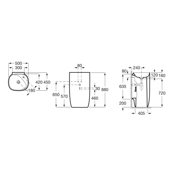 Umywalka stojąca Roca Beyond, 50x45cm, Finceramic, bez przelewu, otwór na baterię po prawej, biała