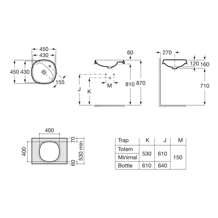 Umywalka blatowa Roca Beyond, 59x46cm, Finceramic, bez przelewu, powłoka Maxi Clean, biała