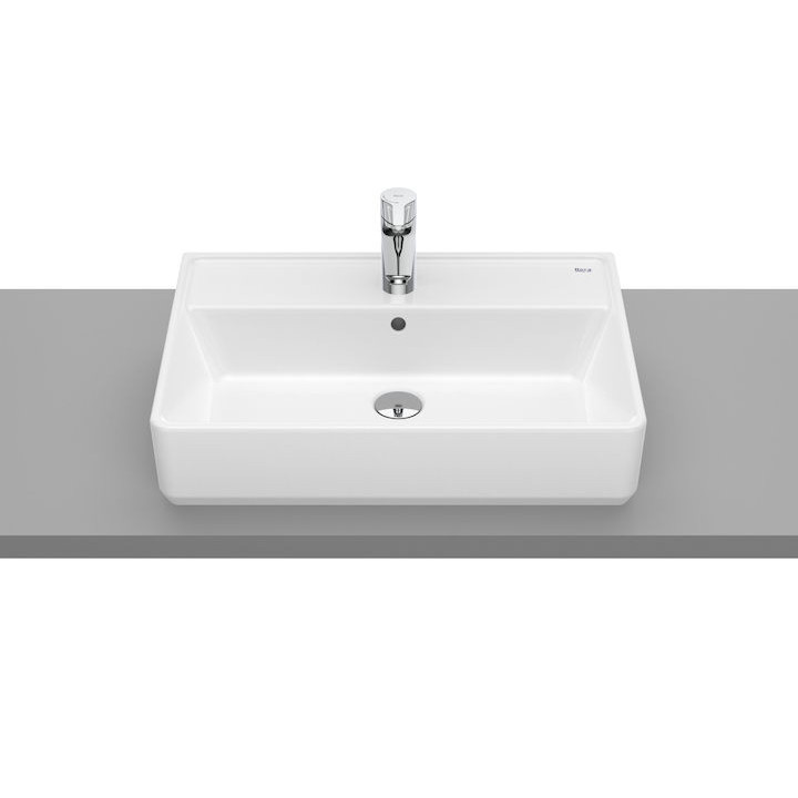 Umywalka nablatowa Roca Gap Square, 60x37cm, z przelewem, powłoka MaxiClean, biała
