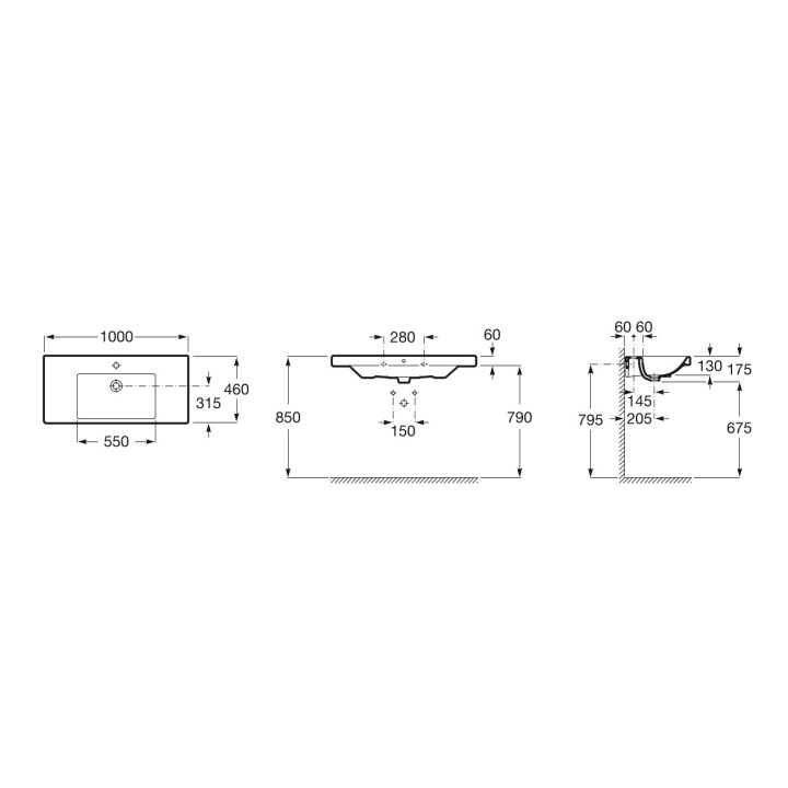 Umywalka ścienna Roca Gap Square, 80x46cm, z przelewem, otwór na baterię, biała