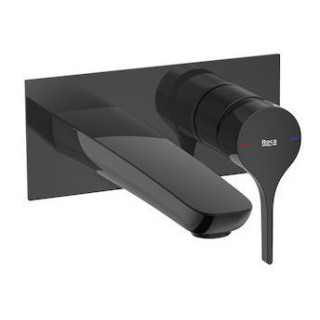 Bateria umywalkowa Roca Naia Black Cold Start, ścienna, wylewka 200mm, bez korka, czarna