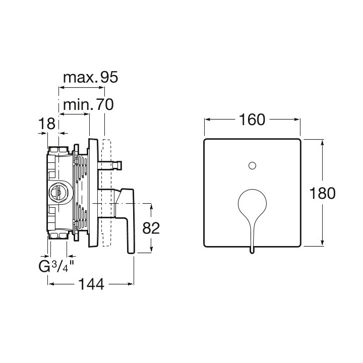 Termostatyczna bateria wannowo-prysznicowa Roca T-1000, podtynkowa, 2 wyjścia wody, czarna