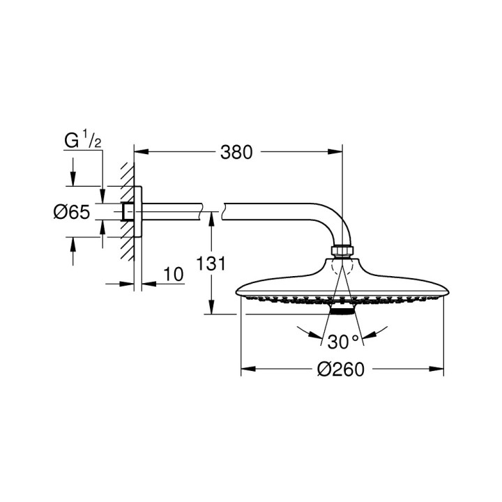 Deszczownica Grohe Euphoria 260, 3 strumienie, ramię ścienne 380mm, chrom