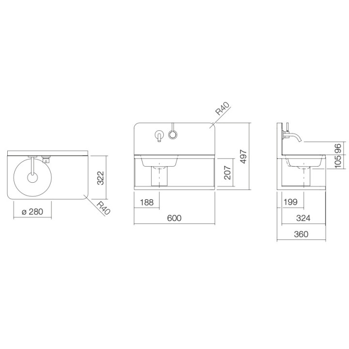 Zestaw umywalkowy Alape Steel19, wiszący, 60x32cm, WP.S19.1, biały/czarny mat