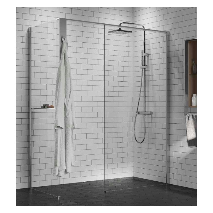 Kabina prysznicowa Walk-In Novellini Kaudra H+H Frame, 180x100cm, wersja prawa, z wieszakiem na ręcznik, profil biały mat