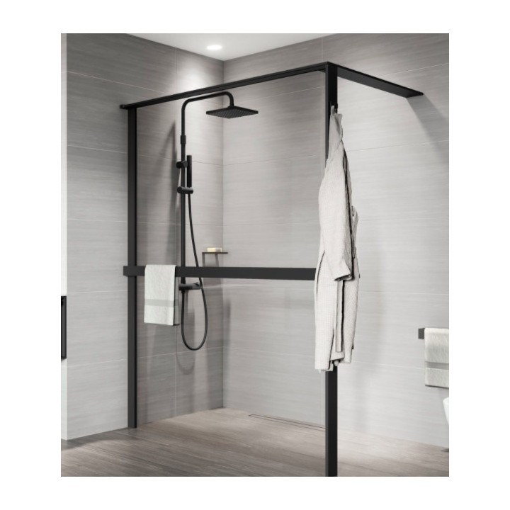 Ścianka prysznicowa Walk-In Novellini Kaudra HWL Frame, 220x200cm, wersja prawa, z 2 półkami, profil biały mat