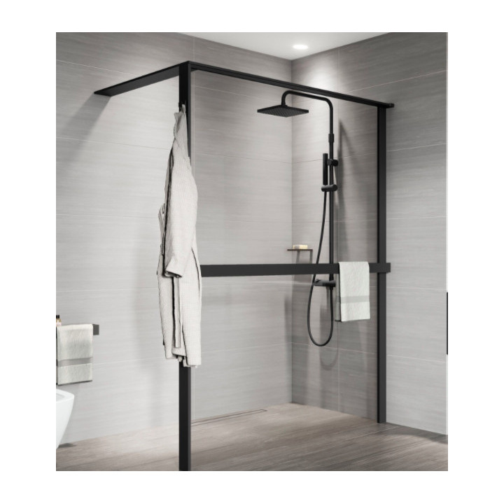 Ścianka prysznicowa Walk-In Novellini Kaudra HWL Frame, 220x200cm, wersja prawa, z 2 półkami, profil biały mat