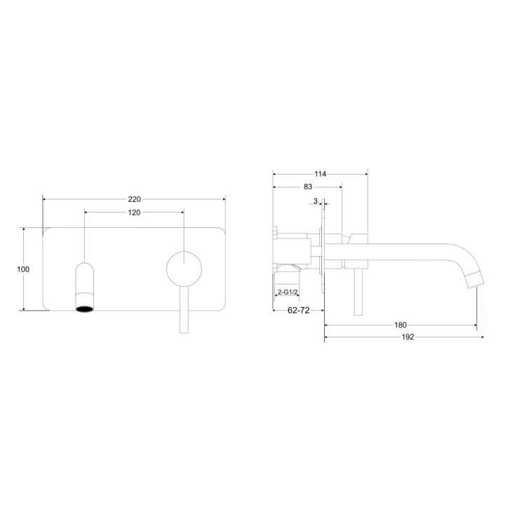 Bateria umywalkowa Besco Decco, podtynkowa, wylewka 180mm, chrom