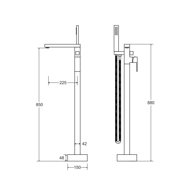 Bateria wolnostojąca Besco Illusion II, wysokość 1100mm, zestaw natryskowy, chrom
