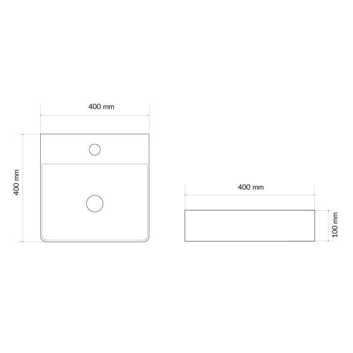 Umywalka nablatowa Excellent Rima 2.0, 40x40cm, kwadratowa, bez przelewu, otwór na baterię, biała