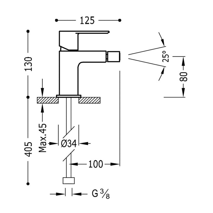 Bateria bidetowa Tres Loft Colors, stojąca, wysokość 130mm, złoty matowy