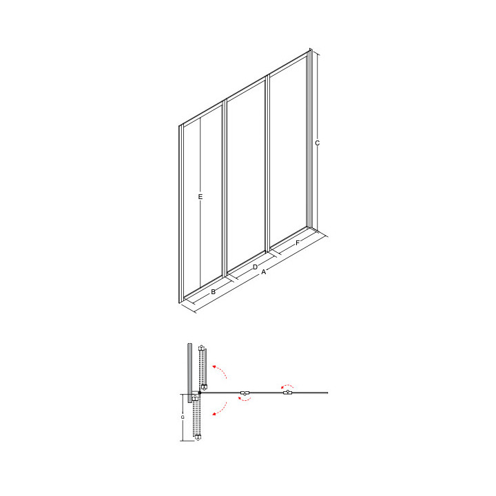 Parawan nawannowy Besco Ambition 3, 123,5x139cm, 3-skrzydłowy, szkło przejrzyste, profil chrom