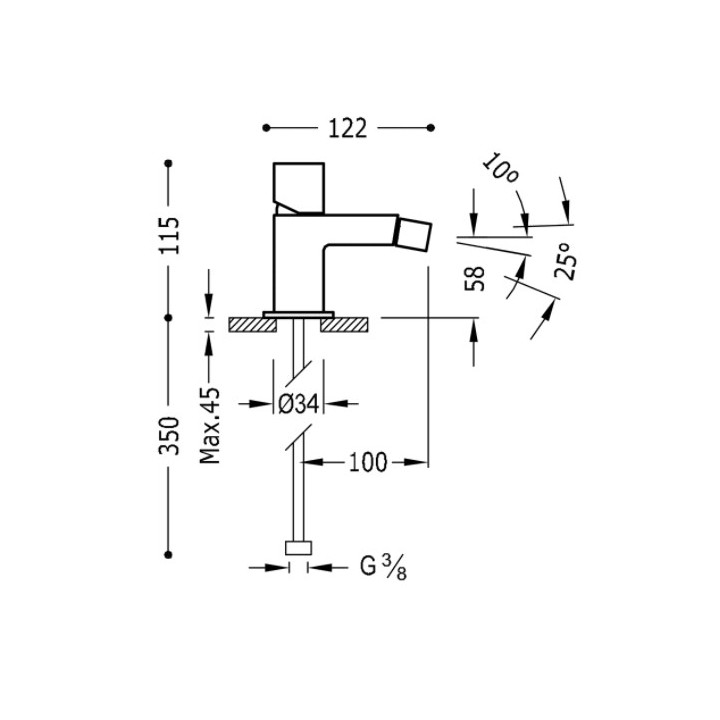 Bateria umywalkowa Tres Caudro Colors, stojąca, wysokość 150mm, wylewka 34x10mm, złoty matowy