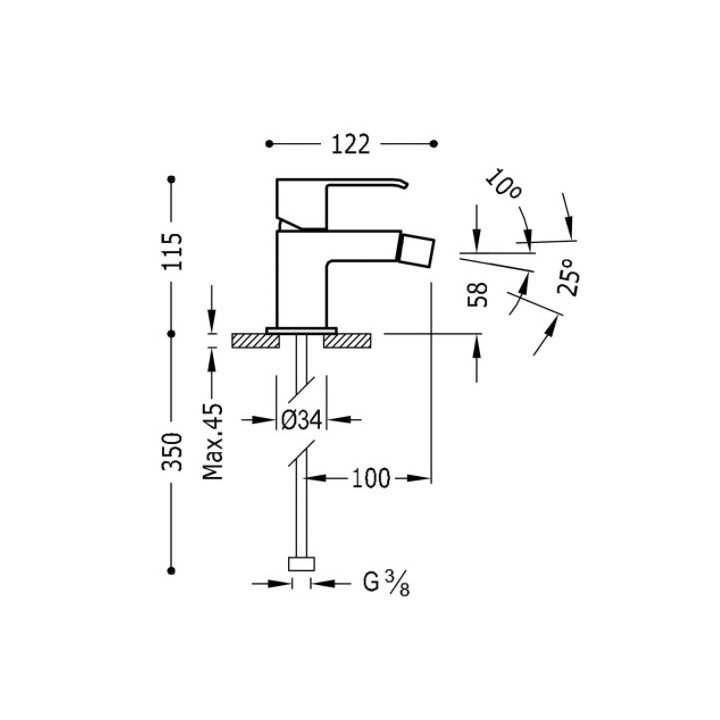 Bateria bidetowa Tres Caudro Colors, stojąca, wysokość 115mm, złoty matowy