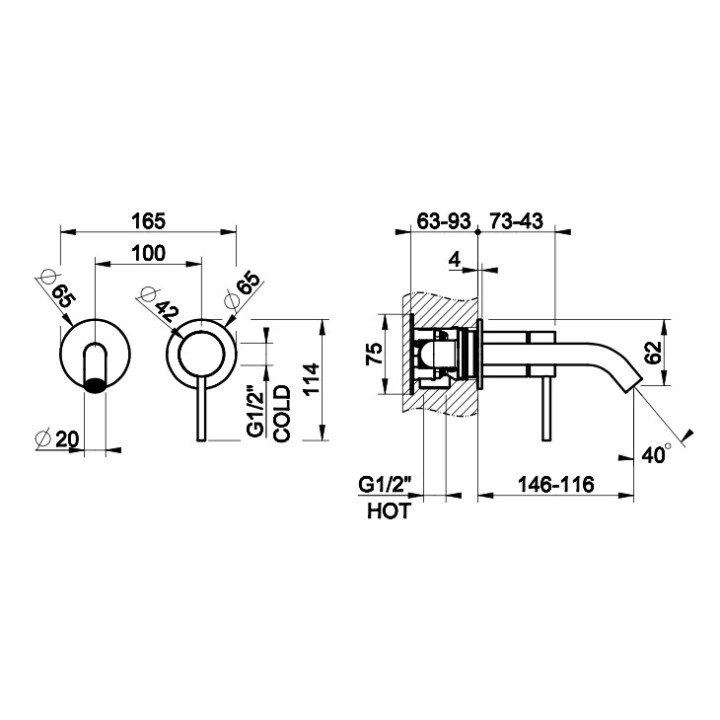 Bateria umywalkowa Gessi Casello, podtynkowa, 2-otworowa, element natynkowy, Black Metal Brushed PVD