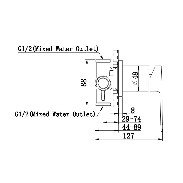 Bateria wannowa Kohlman Proxima, podtynkowa, 2 wyjścia wody, przełącznik ciśnieniowy, chrom
