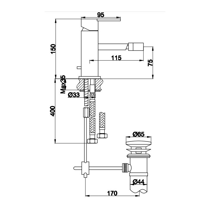 Bateria umywalkowa Kohlman Gixs, stojąca, wysokość 150mm, korek automatyczny, chrom
