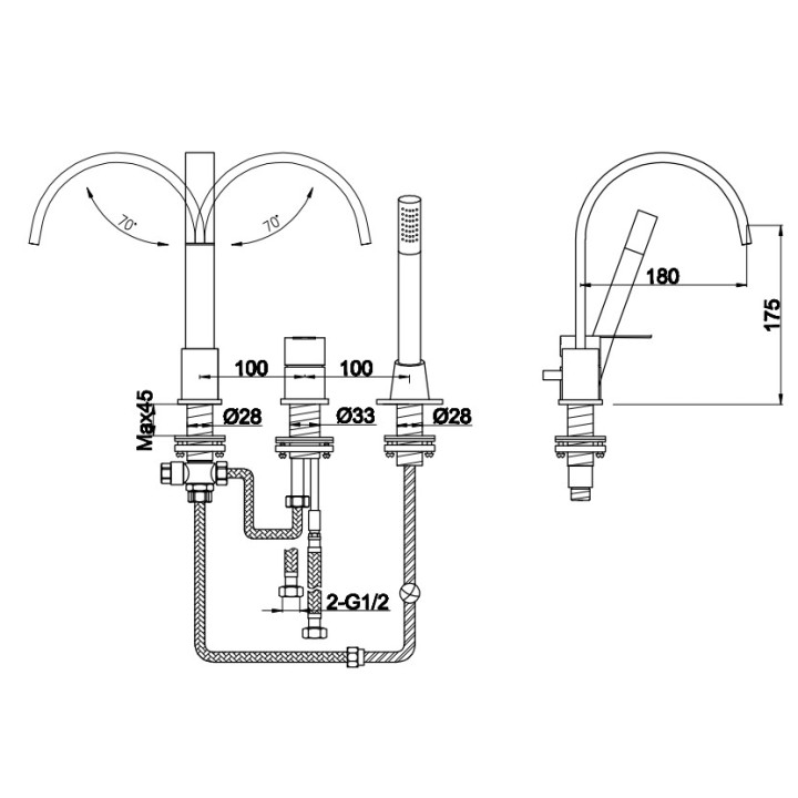 Bateria umywalkowa Kohlman Gixs, stojąca, wysokość 290mm, obracana wylewka, chrom
