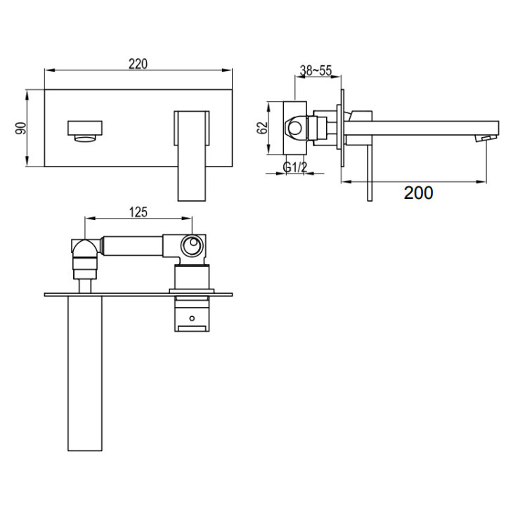 Bateria umywalkowa Kohlman Axis, podtynkowa, wylewka 20cm, chrom