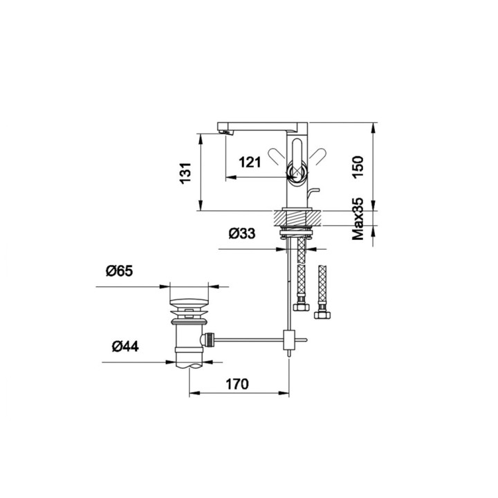 Bateria umywalkowa Kohlman Gixs, stojąca, wysokość 150mm, korek automatyczny, chrom