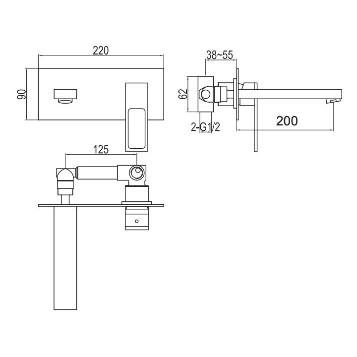 Bateria umywalkowa Kohlman Excelent, podtynkowa, wylewka 20cm, chrom