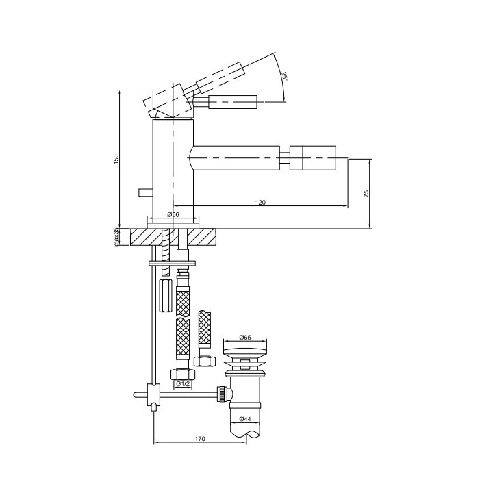 Bateria umywalkowa Kohlman Roxin Black, stojąca, wysokość 150mm, korek automatyczny, czarny