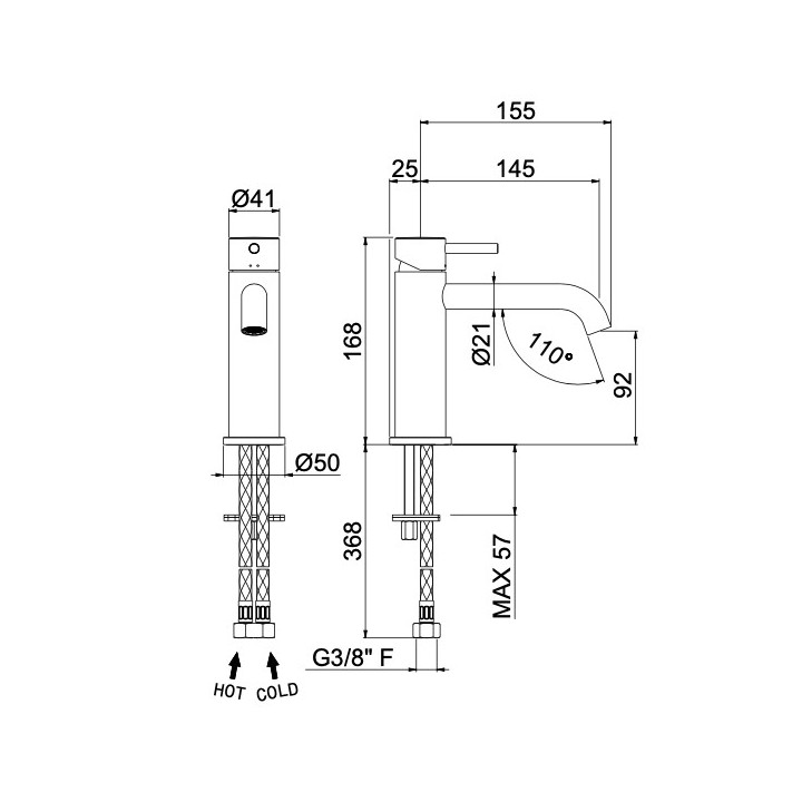 Bateria umywalkowa Vema Maira, stojąca, wysokość 168mm, bez korka, chrom