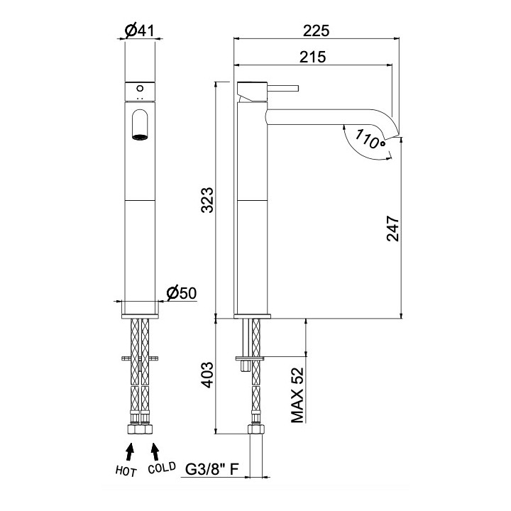 Bateria umywalkowa Vema Maira, stojąca, wysokość 168mm, bez korka, chrom