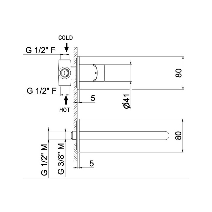 Bateria umywalkowa Vema Maira, stojąca, wysokość 168mm, bez korka, chrom