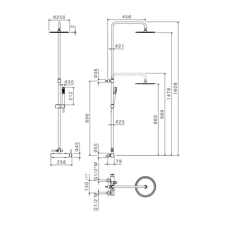 Zestaw natryskowy Vema Maira, podtynkowy, 2 wyjścia wody, deszczownica okrągła 20cm, chrom