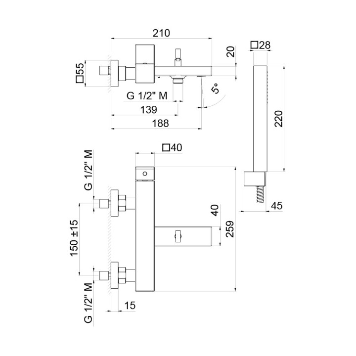 Bateria umywalkowa Vema Lys, podtynkowa, 2-otworowa, wylewka 172mm, bez korka, chrom
