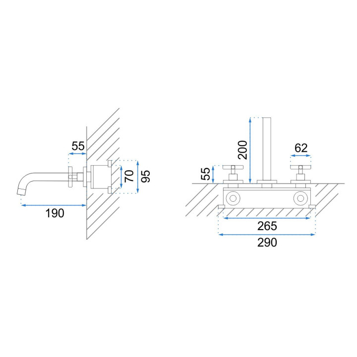 Bateria umywalkowa Rea Exit, podtynkowa, 3-otworowa, wylewka 20cm, uchwyty krzyżowe, czarny mat