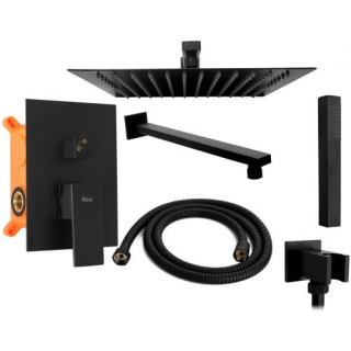 Zestaw natryskowy Rea Fenix, podtynkowy, 2 wyjścia wody, kwadratowa deszczownica 25cm, czarny mat