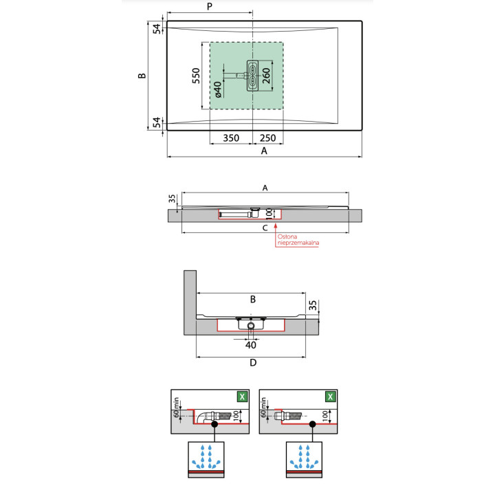 Brodzik prostokątny Novellini Custom Touch, 140x90cm, montaż na posadzce, biały mat