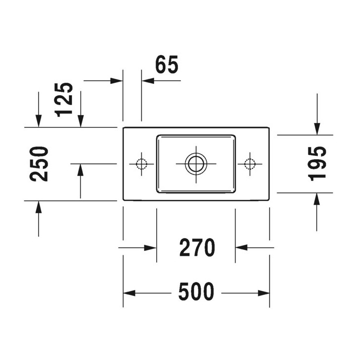 Umywalka meblowa mała Duravit Vero Air, 50x25cm, otwór na baterię po prawej stronie, bez przelewu, biała