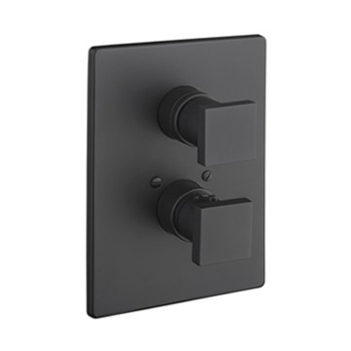 Natryskowa bateria termostatyczna Vicario, podtynkowa, 2 wyjścia wody, model kwadratowy, czarny mat
