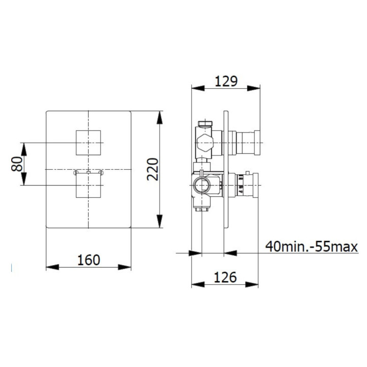 Natryskowa bateria termostatyczna Vicario, podtynkowa, 2 wyjścia wody, model kwadratowy, czarny mat