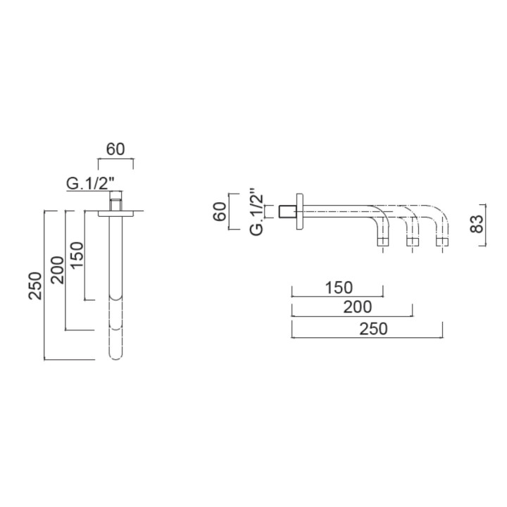 Wylewka ścienna Giulini G. 25cm czarny mat