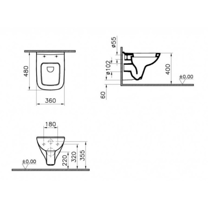 Miska WC podwieszana Vitra S20, 48x36cm, biała