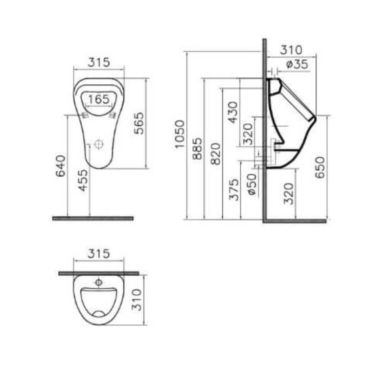Pisuar Vitra Arkitekt, zasilany od tyłu, 31x31,5cm biały