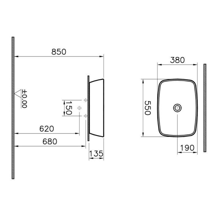 Umywalka wisząca dla niepełnosprawnych Vitra S20, 60x54,5cm, z przelewem, otwór na baterię, biała
