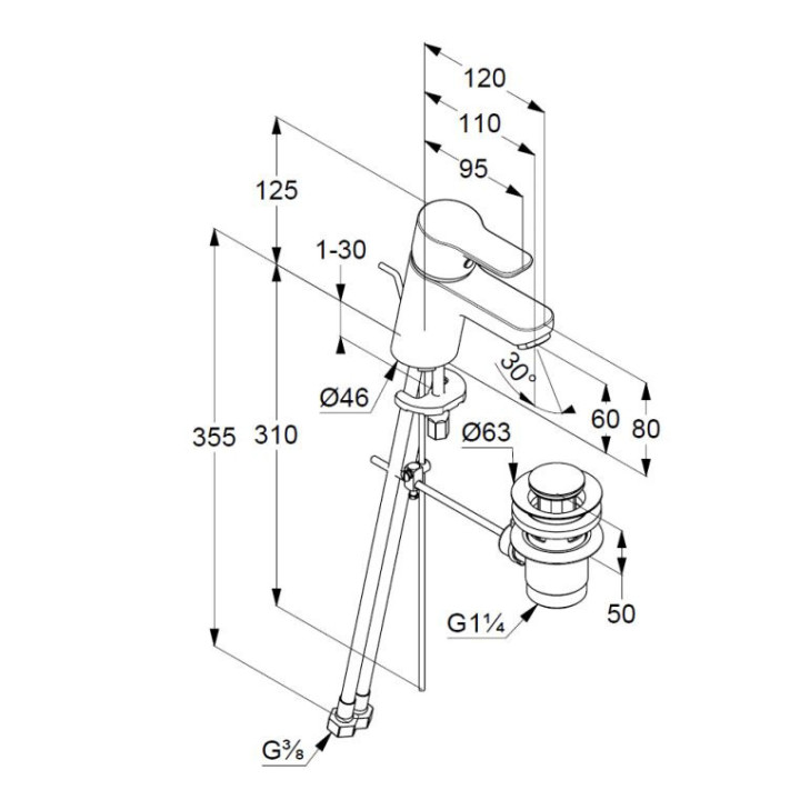 Bateria umywalkowa Kludi Pure&Easy, stojąca, wysokość 145mm, zestaw odpływowy z tworzywa, chrom