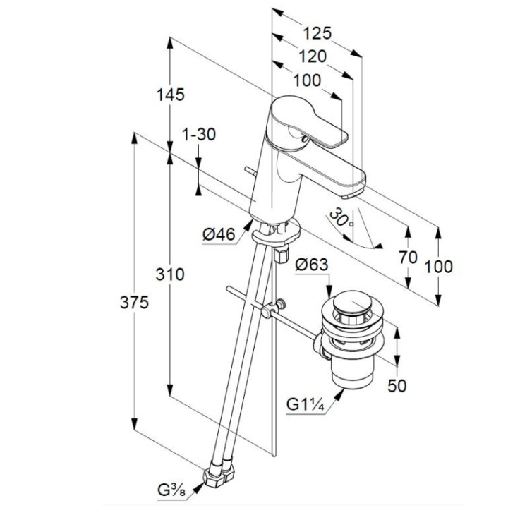 Bateria umywalkowa Kludi Pure&Easy XL, stojąca, wysokość 160mm, zestaw odpływowy, chrom