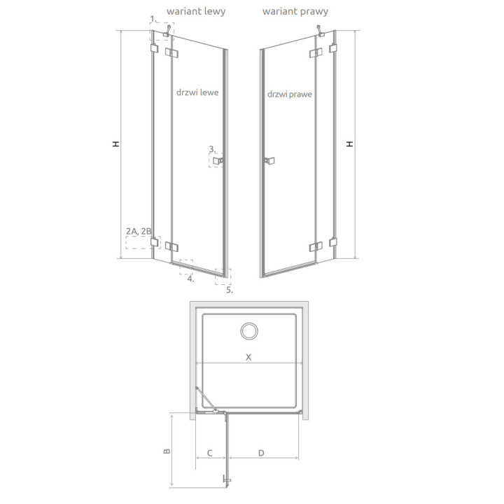 Drzwi prysznicowe do wnęki Radaway Essenza Pro Gold DWJ 90, prawe, 900x2000mm, złoty profil