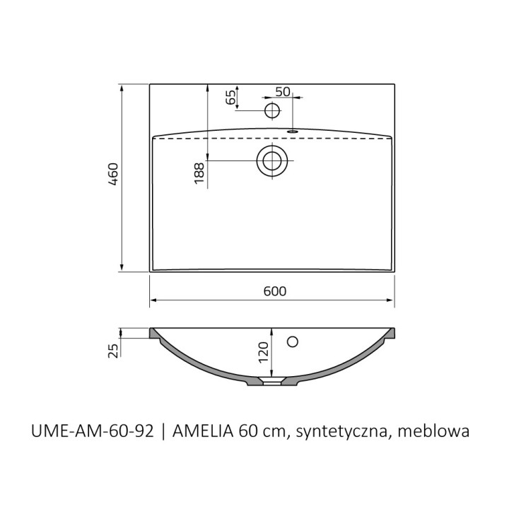 Umywalka meblowa Oristo UNI Twins, 50x46cm, z przelewem, ceramiczna, biała