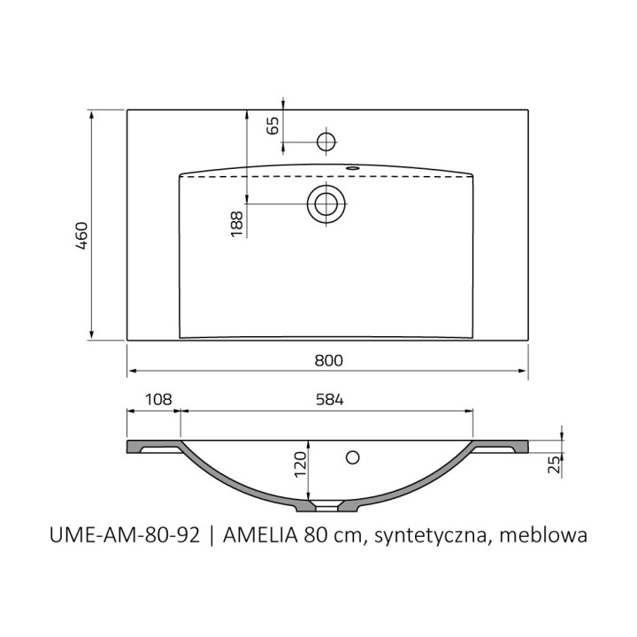 Umywalka meblowa Oristo UNI Amelia, 60x46cm, z przelewem, konglomeratowa, biała