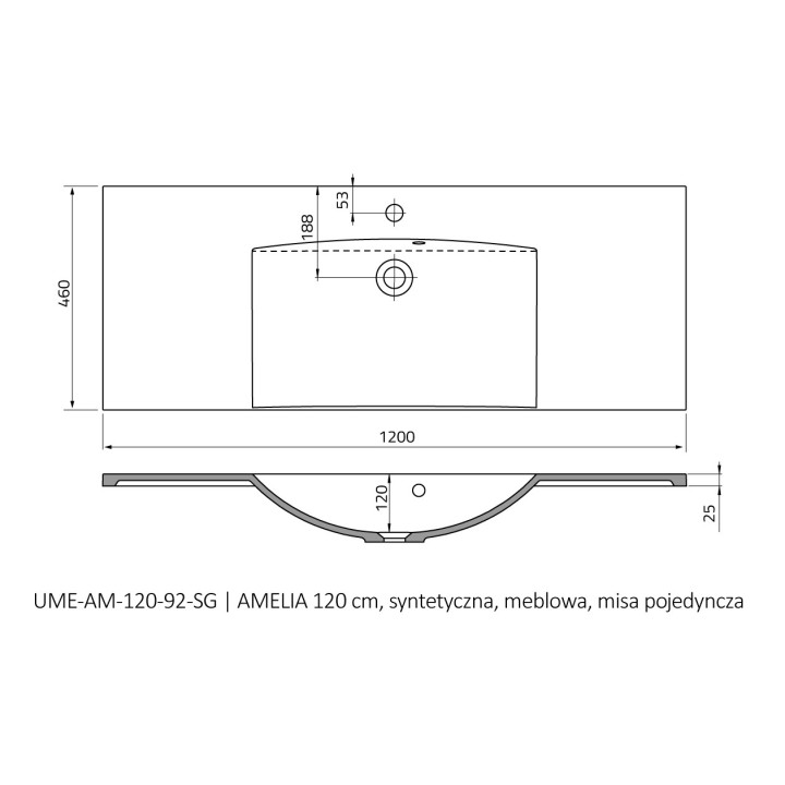 Umywalka meblowa Oristo UNI Amelia, 80x46cm, z przelewem, konglomeratowa, biała