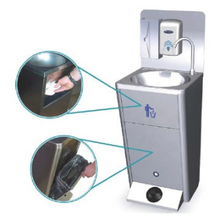 Przenośna umywalka stojąca ze stali nierdzewnej z dozownikiem mydła i zasobnikiem na wodę, Nofer Wash - satyna