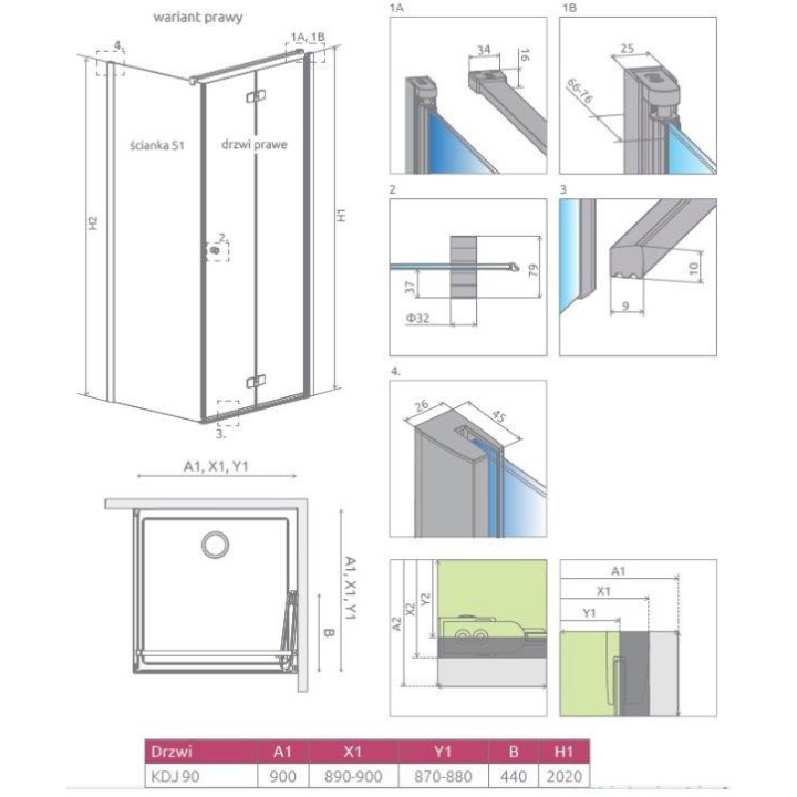 Drzwi Radaway Fuenta New KDJ B 90 cm, LEWE, chrom, szkło przeźroczyste EasyClean