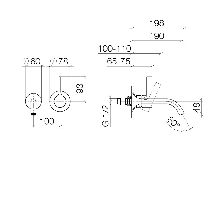 Bateria umywalkowa Dornbaracht Vaia, podtynkowa, wylewka 190mm, 2-otworowa, bez korka,  platyna matowa